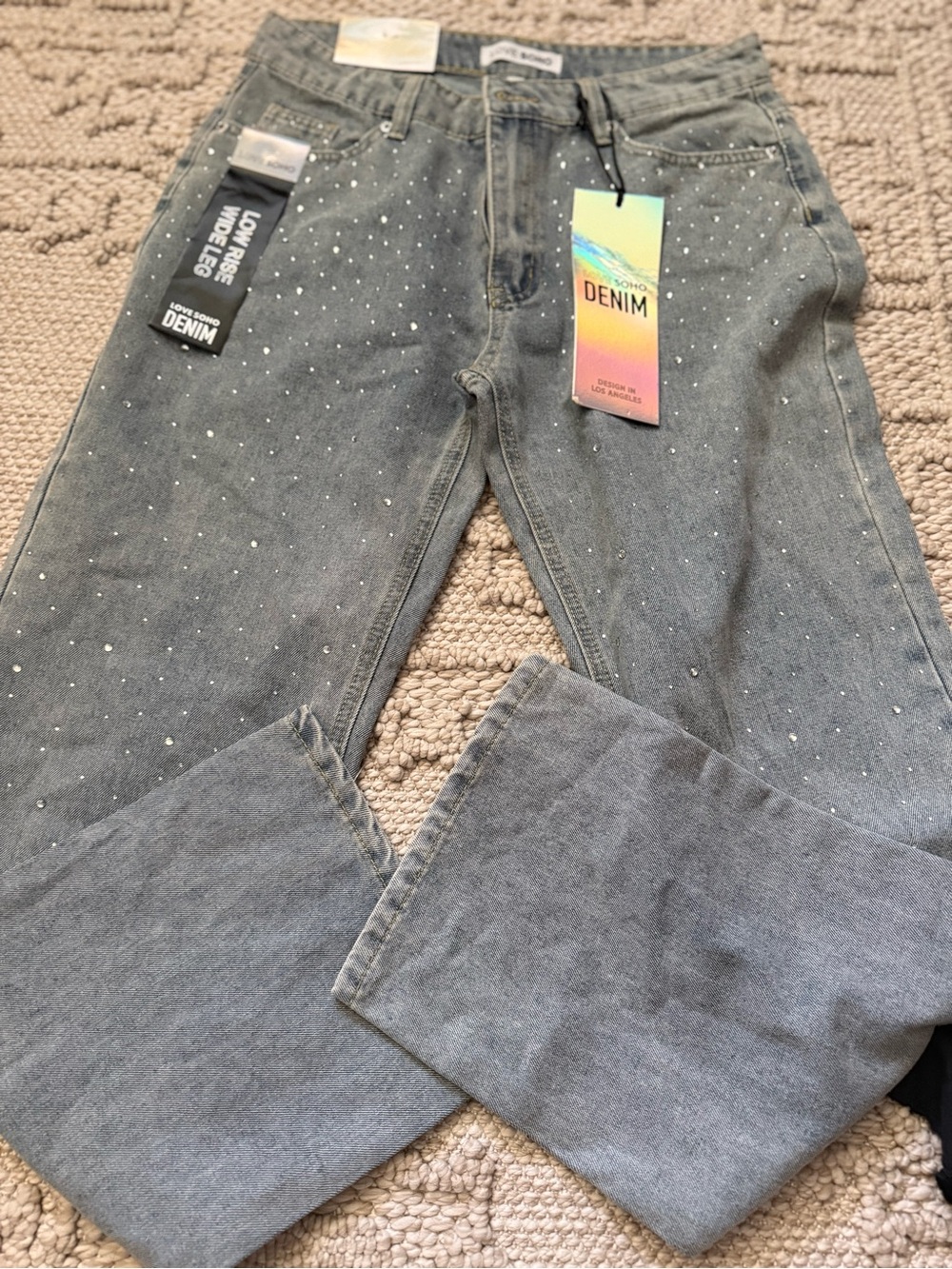 Soho Gray High Rise Jeans with Sparkle Dots